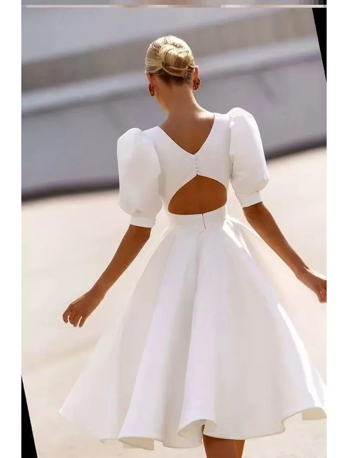 Little White Dresses Formal Wedding Dresses Ball Gown Scoop Neck Short Sleeve Tea Length Jersey Bridal Suits Bridal Gowns With Pleats Solid