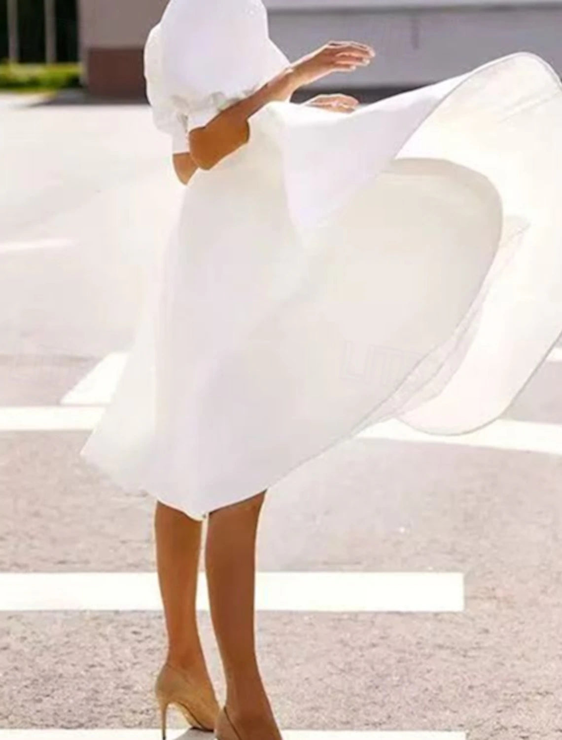 Little White Dresses Formal Wedding Dresses Ball Gown Scoop Neck Short Sleeve Tea Length Jersey Bridal Suits Bridal Gowns With Pleats Solid