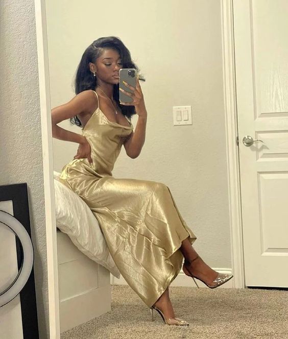 Sexy Mermaid Long Prom Dress Simple Gold Mermaid Prom Dress Black Girl Party Dress