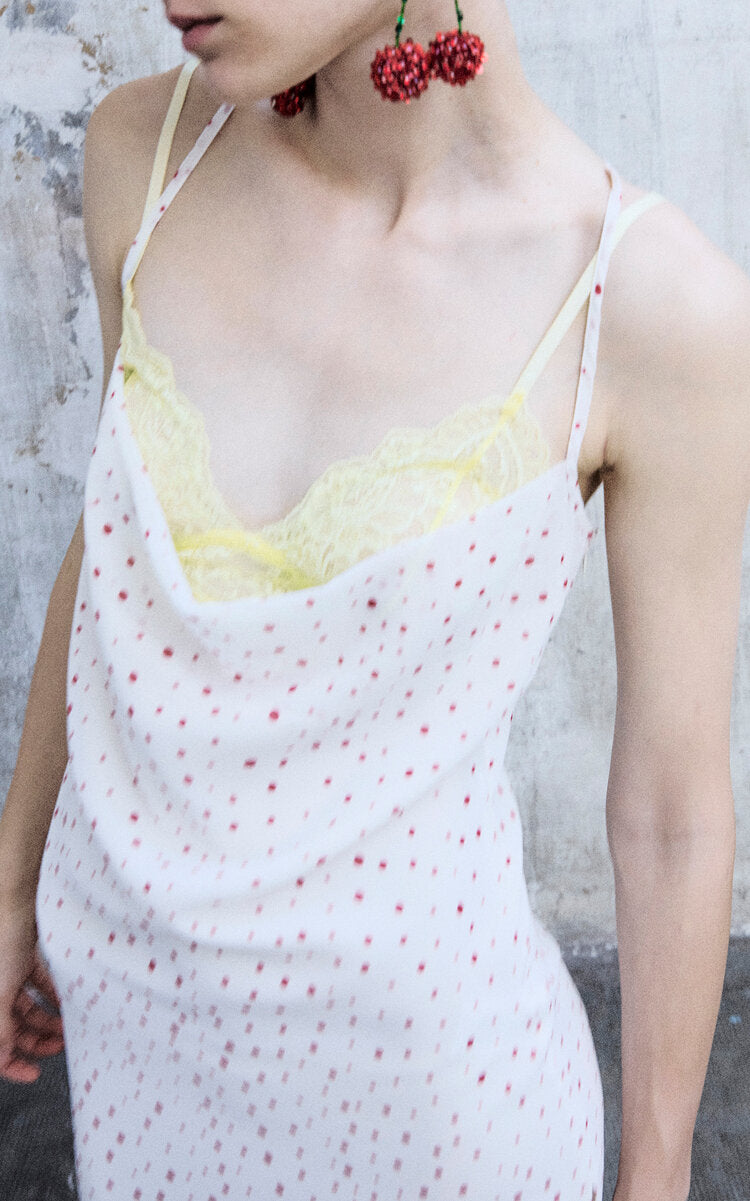 Polka Dot Printed Petticoat Midi Slip Dress Full of charm simple and atmospheric