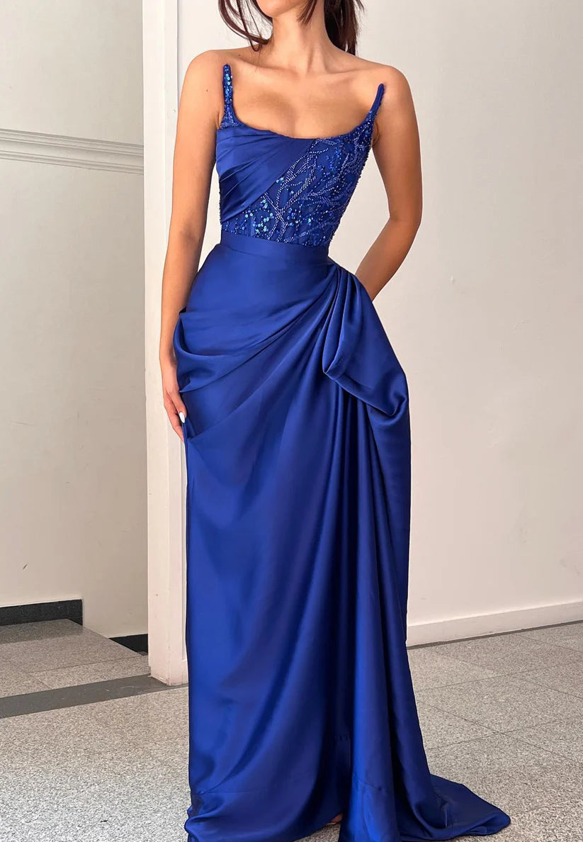 Square Strapless Sequins Pleated Sheath Prom Dress Simple gentle beautiful and unique design