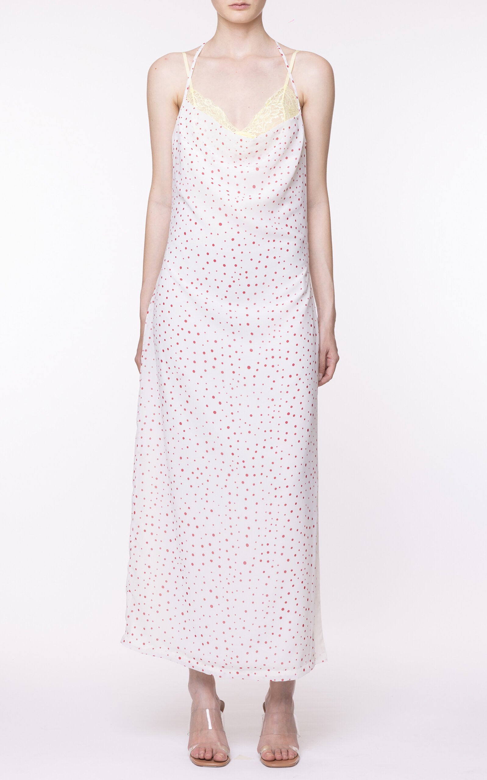 Polka Dot Printed Petticoat Midi Slip Dress Full of charm simple and atmospheric