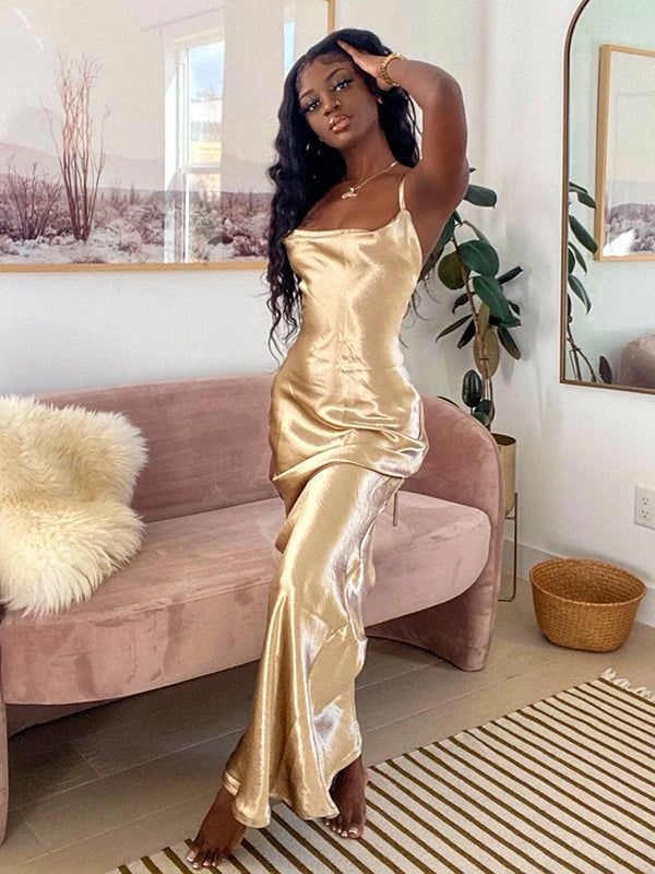 Sexy Mermaid Long Prom Dress Simple Gold Mermaid Prom Dress Black Girl Party Dress