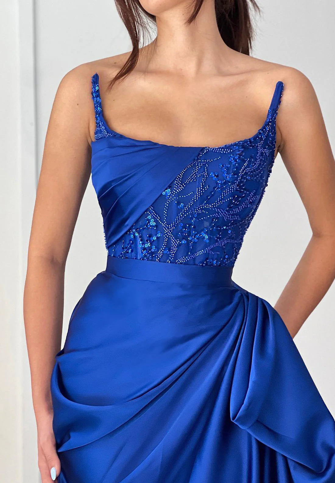 Square Strapless Sequins Pleated Sheath Prom Dress Simple gentle beautiful and unique design