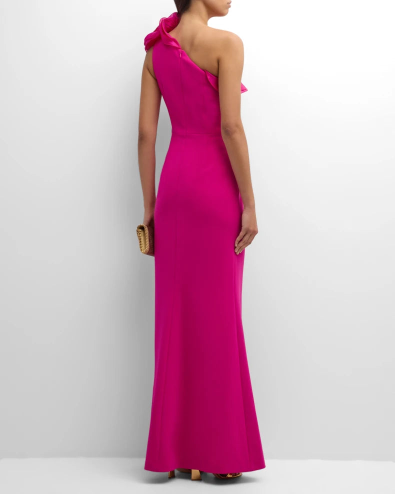 One-Shoulder Ruffle Column Gown Beautiful and charming simple and unique design