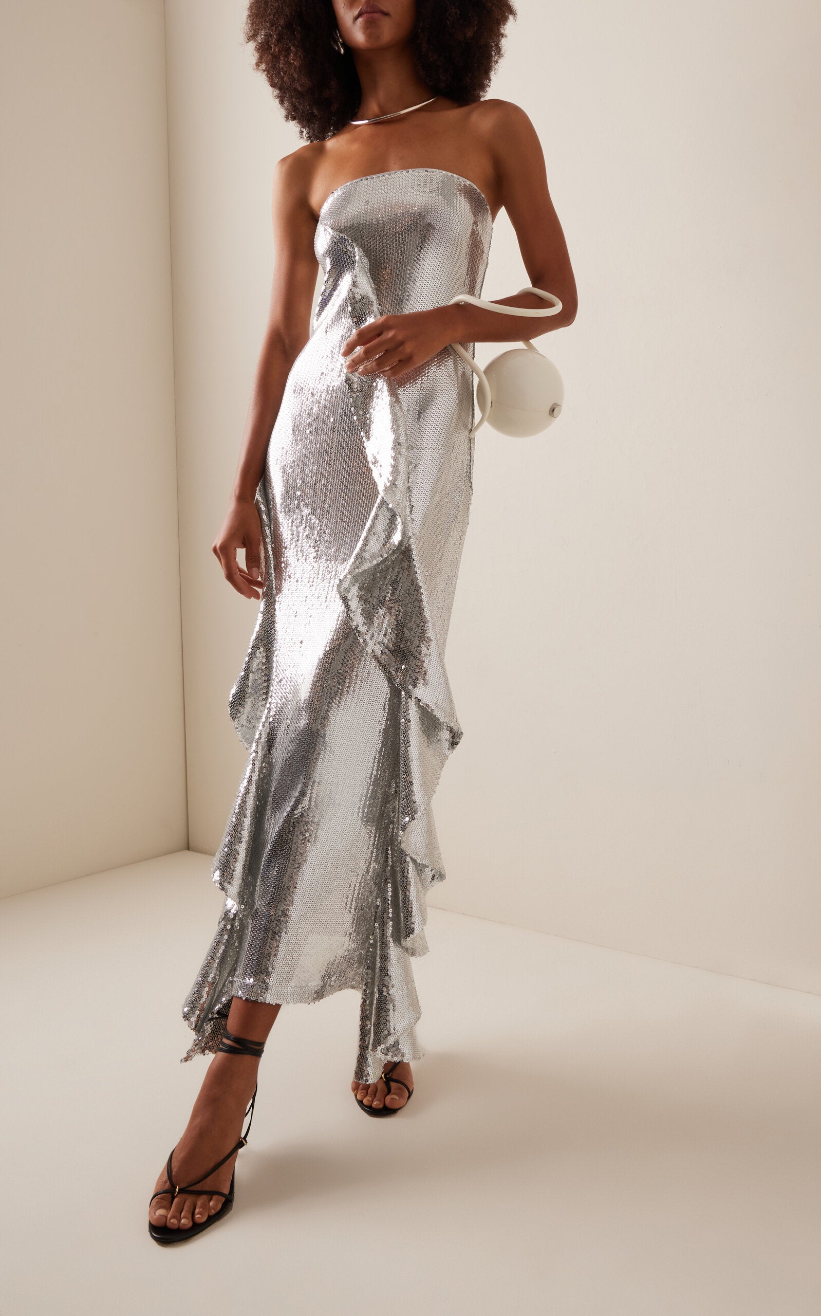 Ruffled Sequined Midi Dress Simple gentle beautiful and grand