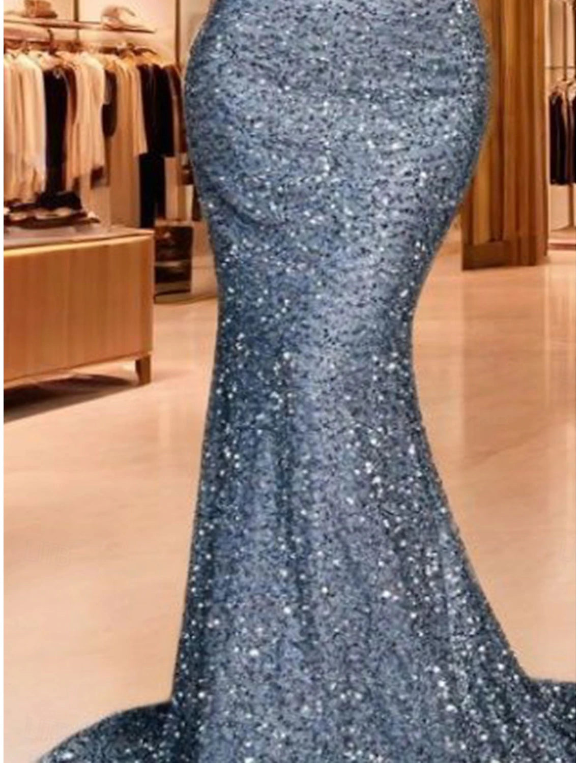 Mermaid Trumpet  Dresses Elegant Dress Wedding Wedding Guest Sweep / Brush Train Short Sleeve V Neck Sequined Backless with Sequin
