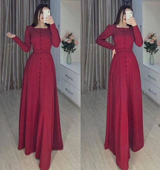 Fahsion party dress evening dress Long Burgundy Prom Dress