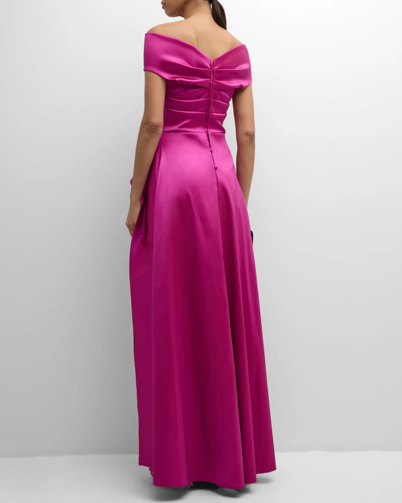 Pleated Off-Shoulder Peplum Gown Beautiful and charming simple and unique design