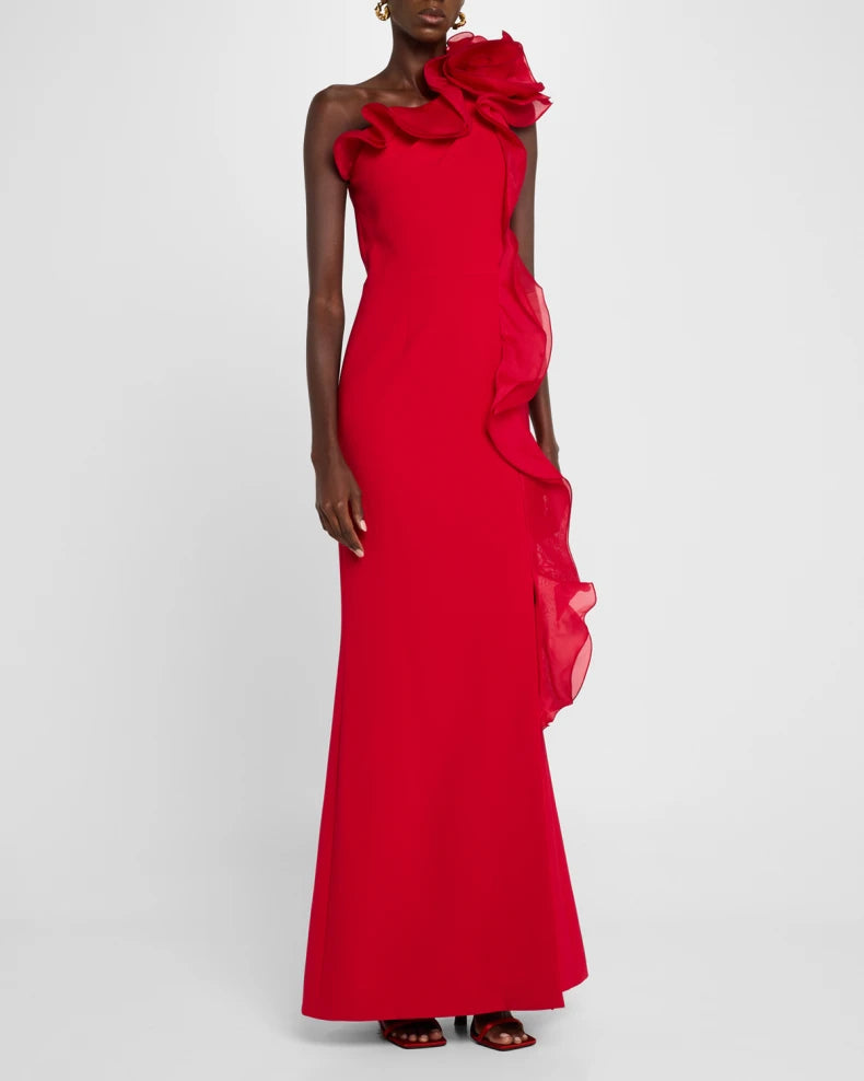 One-Shoulder Ruffle Crepe Gown Charming and unique design Beautiful generous simple