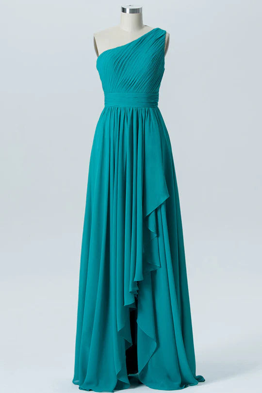 Chiffon One-Shoulder Ruffled Bridesmaid Dress Simple gentle grand and beautiful