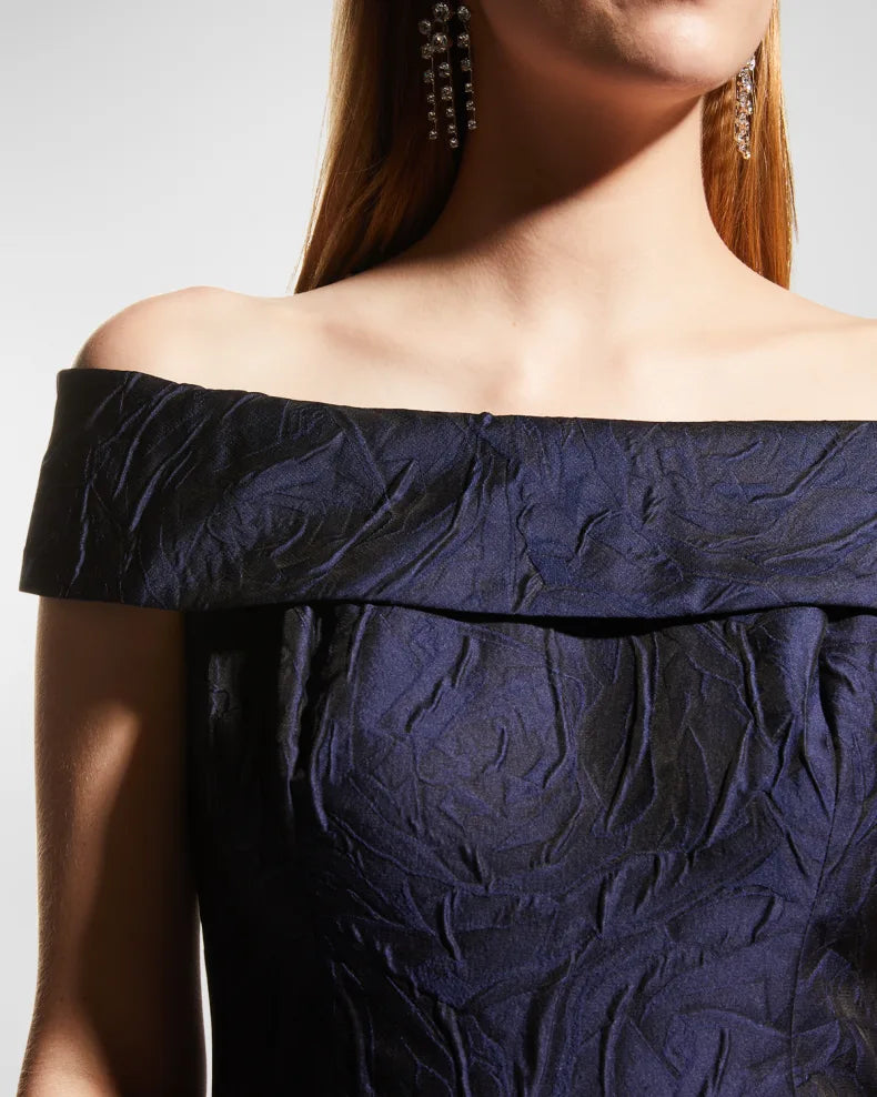 Off-Shoulder Jacquard Column Gown Beautiful and charming simple and unique design