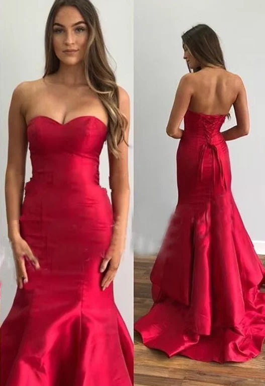 Elegant Mermaid Prom Dresses Sweetheart Tiered Floor Length Formal Party Dress Burgundy Prom Gowns