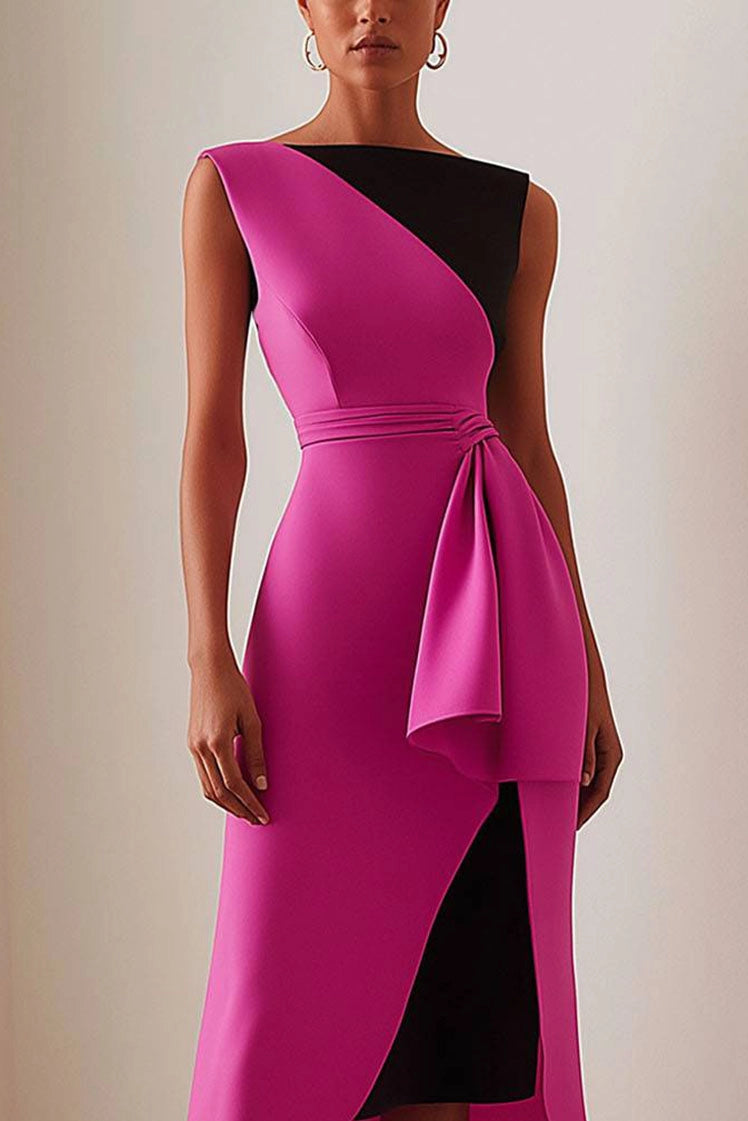 Simple beautiful generous and full of charm Prom Dress Daily Work Asymmetrical Dress Color-Block Sleeveless Low Waist Midi Dress