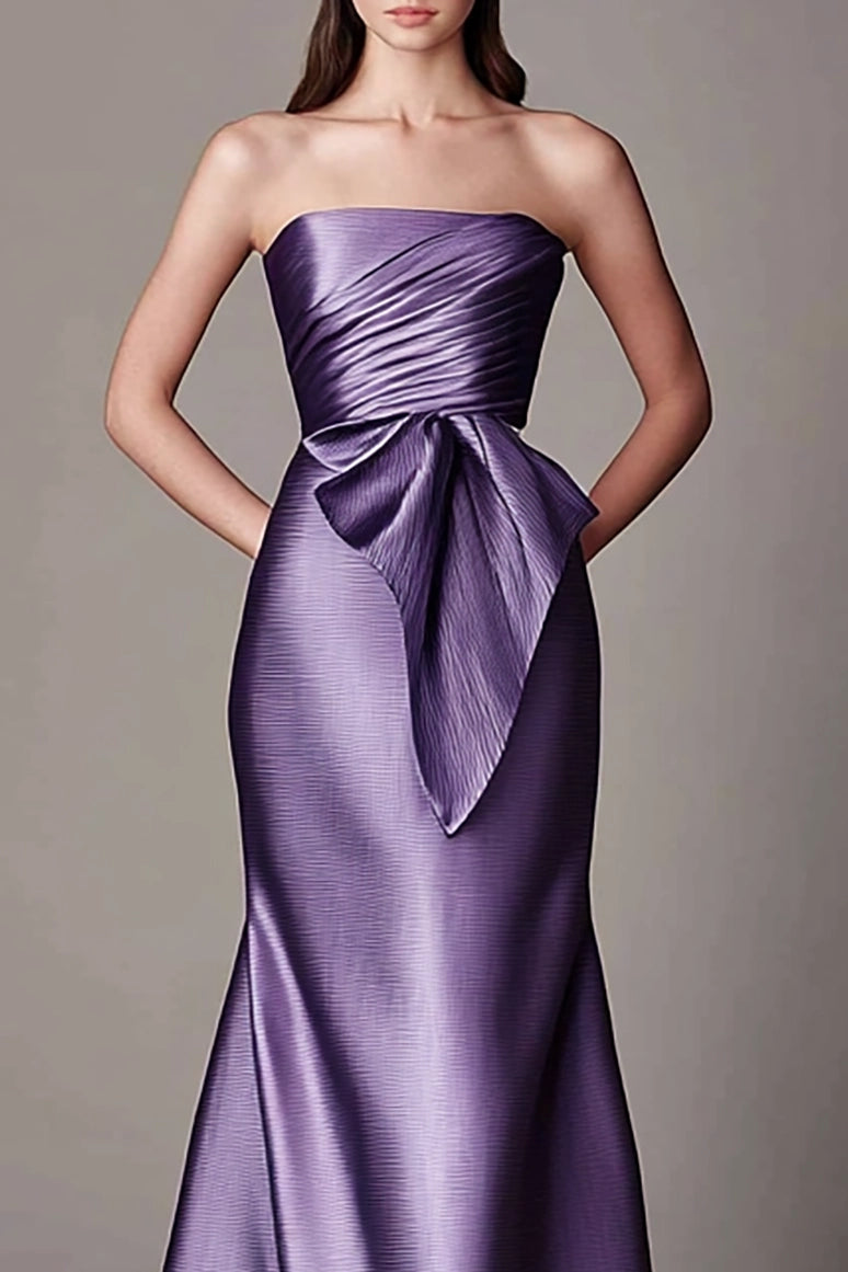 Evening Bandeau Dress Draped Ruched Bust Purple Maxi Dress Simple beautiful generous and full of charm