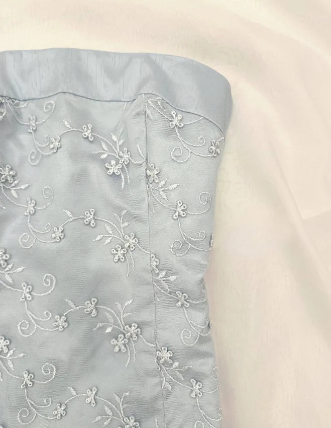 Cute Blue A Line Strapless Embroidery Satin Short Homecoming Dress Outfits simple gentle atmospheric and unique desi Bring summer colors to enhance whiteness