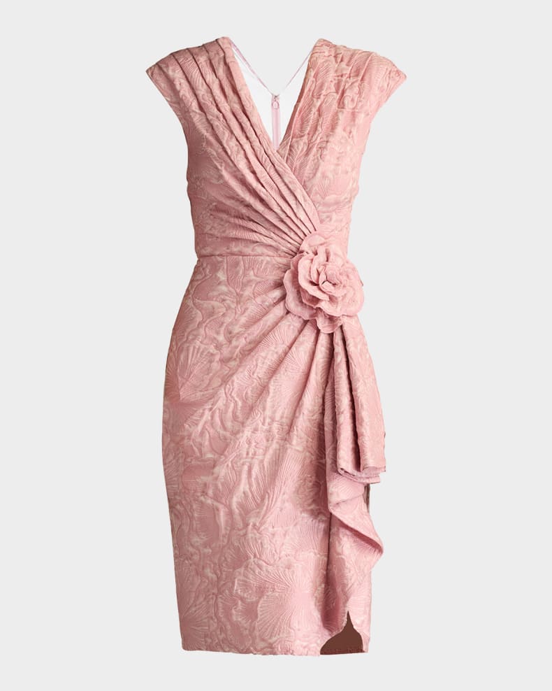 Pleated Floral Applique Jacquard Dress Beautiful and charming simple and unique design