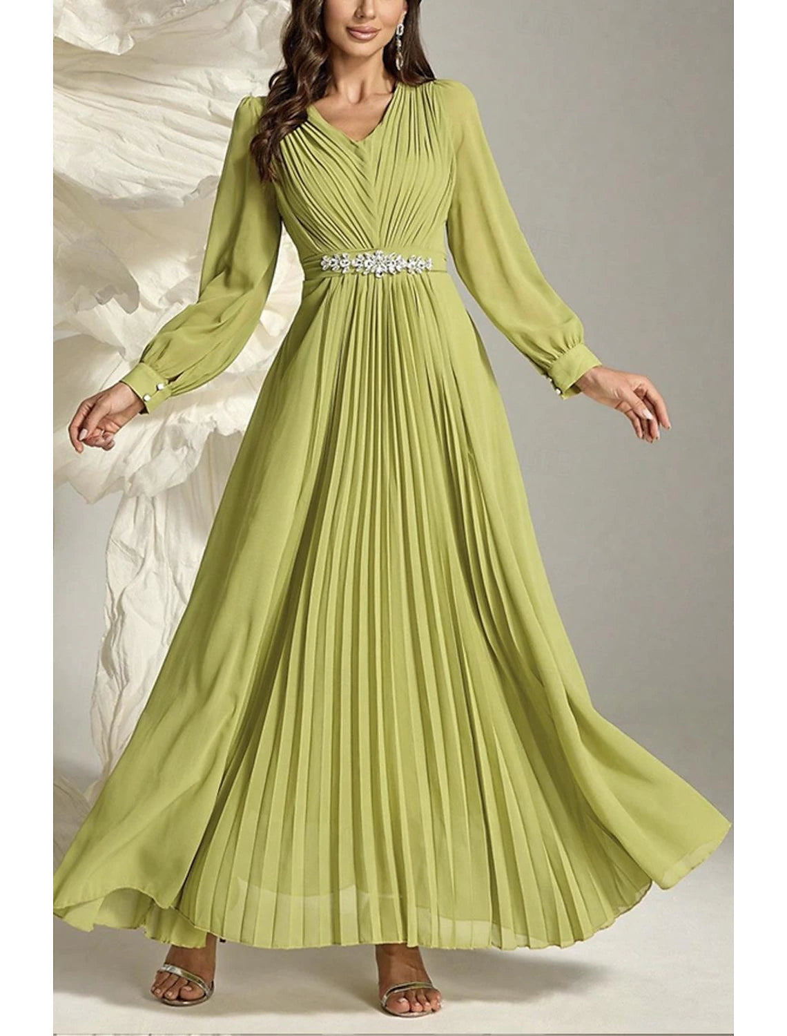 Mermaid Trumpet Party Dresses Elegant Dress Wedding Floor Length Long Sleeve V Neck with Rhinestone