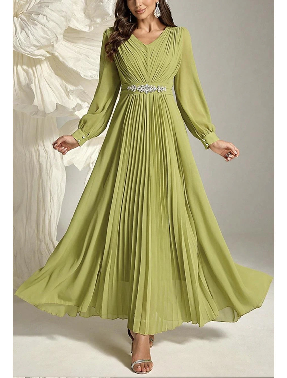 Mermaid Trumpet Party Dresses Elegant Dress Wedding Floor Length Long Sleeve V Neck with Rhinestone