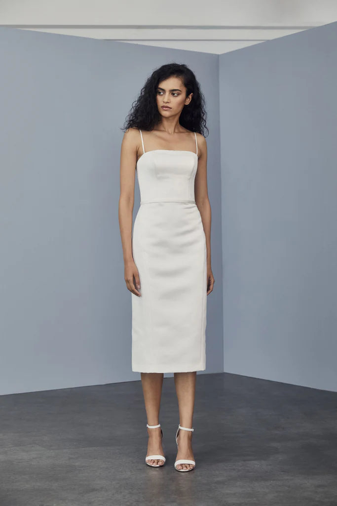 Fluid satin half moon gathered gown with asymmetric side drape Duchess Satin Sheath Dress spheric beautiful and unique desig