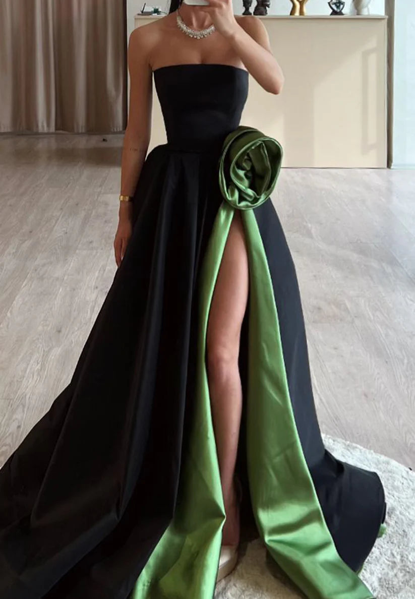 Straight Across Sleeveless Floral Embellished Pleated A-Line Prom Dress