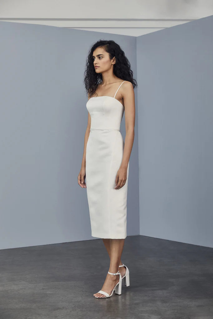 Fluid satin half moon gathered gown with asymmetric side drape Duchess Satin Sheath Dress spheric beautiful and unique desig