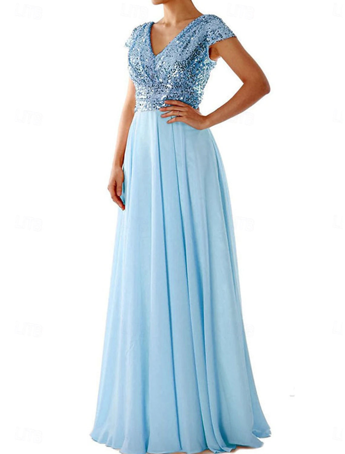 Dress Mother of the Bride Dress Elegant Party Casual Shirt Collar Floor Length Polyester Short Sleeve with Sequin