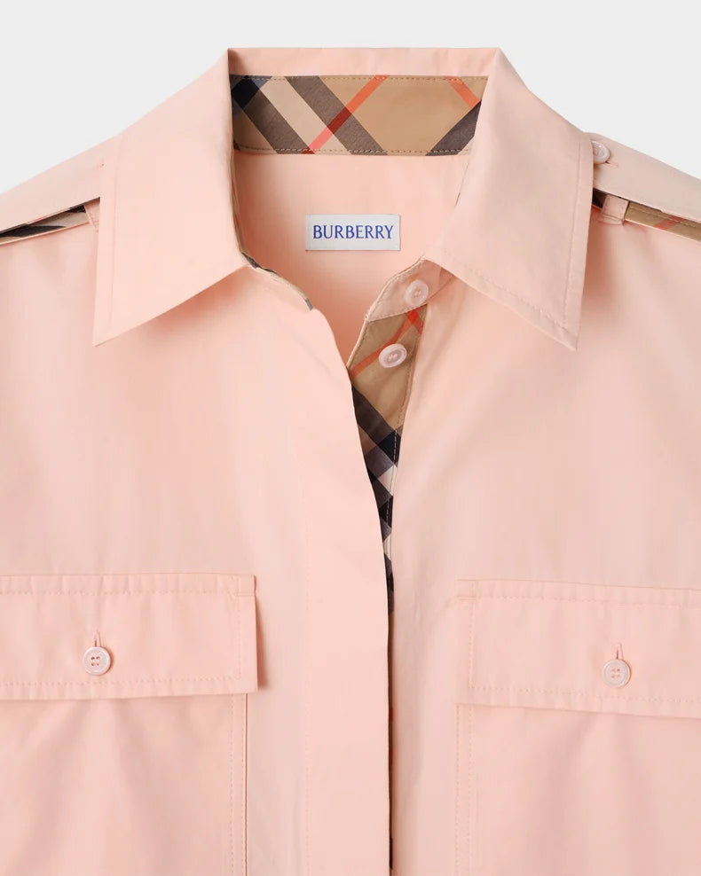 Check-Trim Short-Sleeve Belted Shirtdress Simple beautiful generous and full of charm