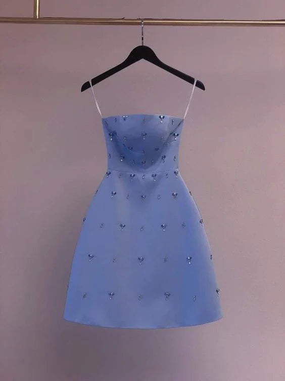 chic a-line blue satin homecoming dress 18th birthday outfits