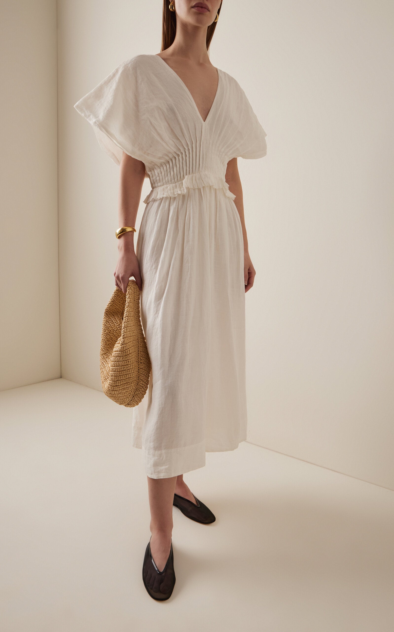 Zora Pleated Voile Midi Dress Simple gentle beautiful and grand