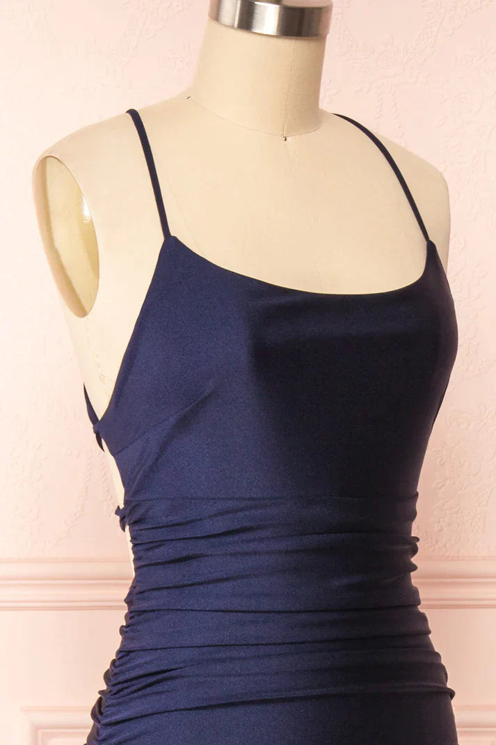 Sexy Mermaid Long Prom Dress Simple Navy Blue Mermaid Prom Dress Long Satin Evening Gown