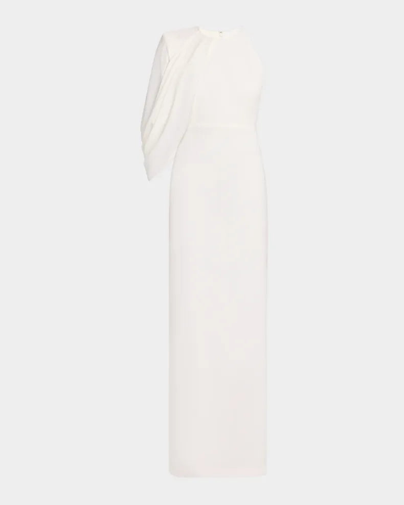 Asymmetric Cape-Sleeve Crepe Column Gown Beautiful and charming simple and unique design