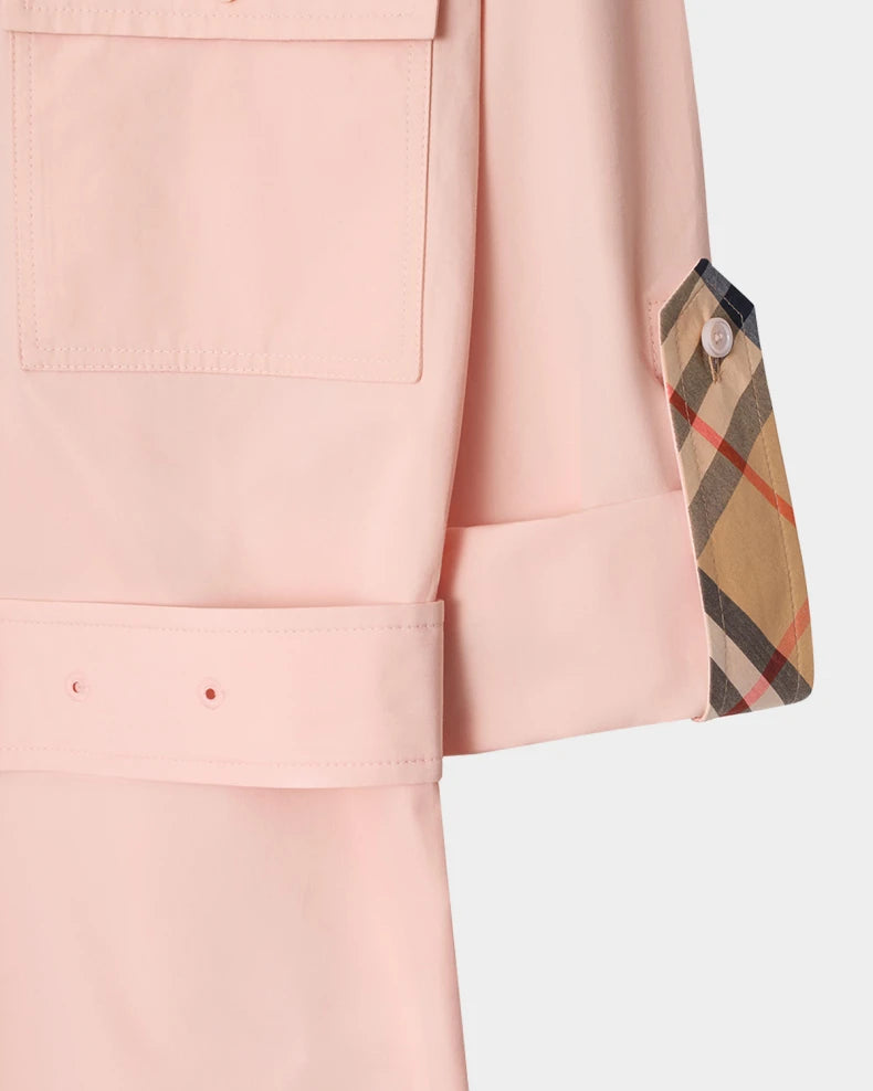 Check-Trim Short-Sleeve Belted Shirtdress Simple beautiful generous and full of charm