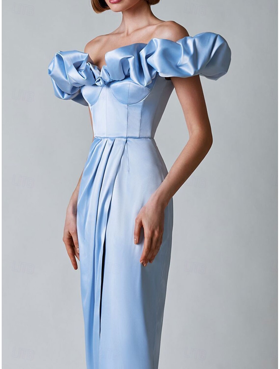 Mermaid Trumpet  Dresses Elegant Dress Wedding Wedding Guest Floor Length Ruffles Off Shoulder with Slit