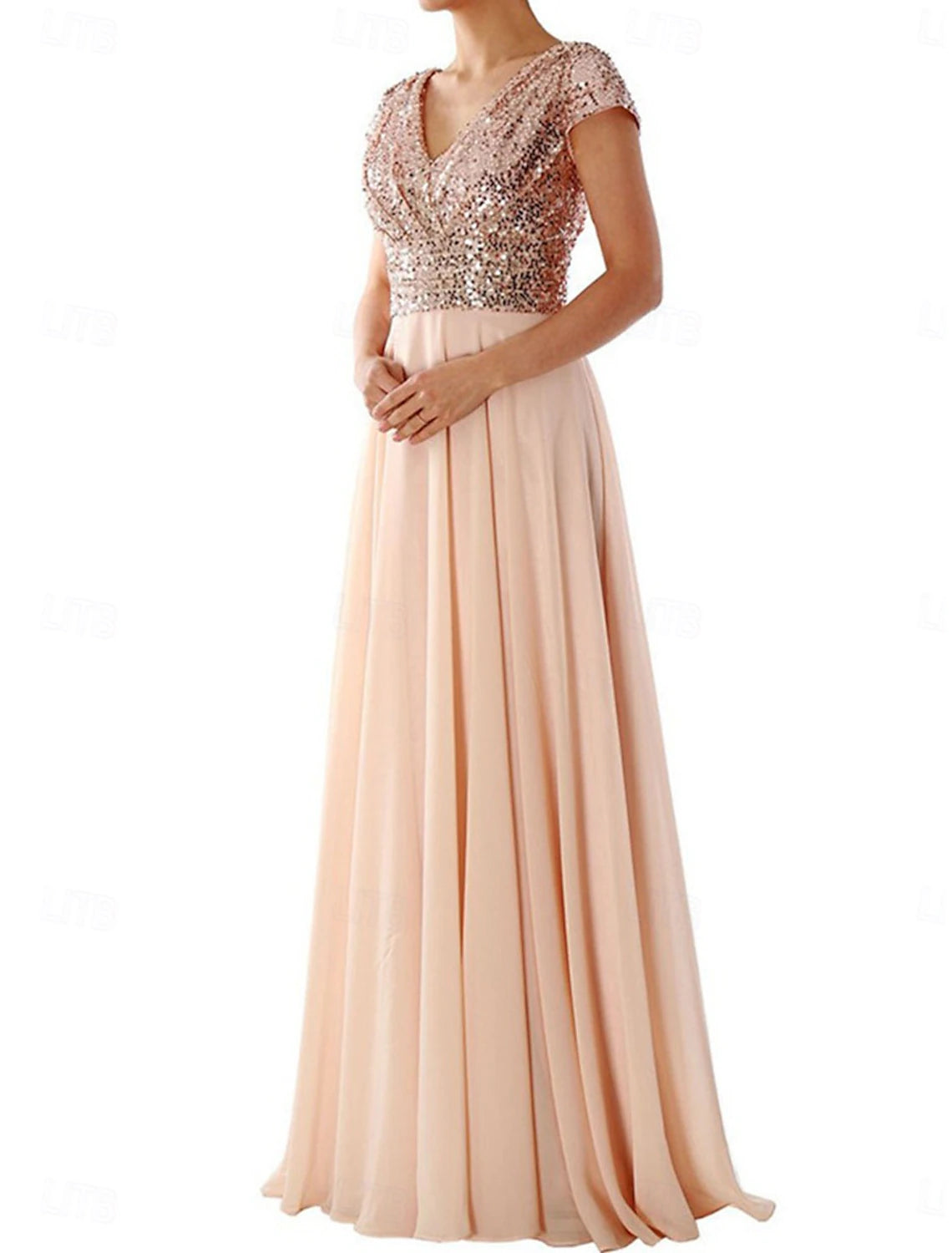 Dress Mother of the Bride Dress Elegant Party Casual Shirt Collar Floor Length Polyester Short Sleeve with Sequin