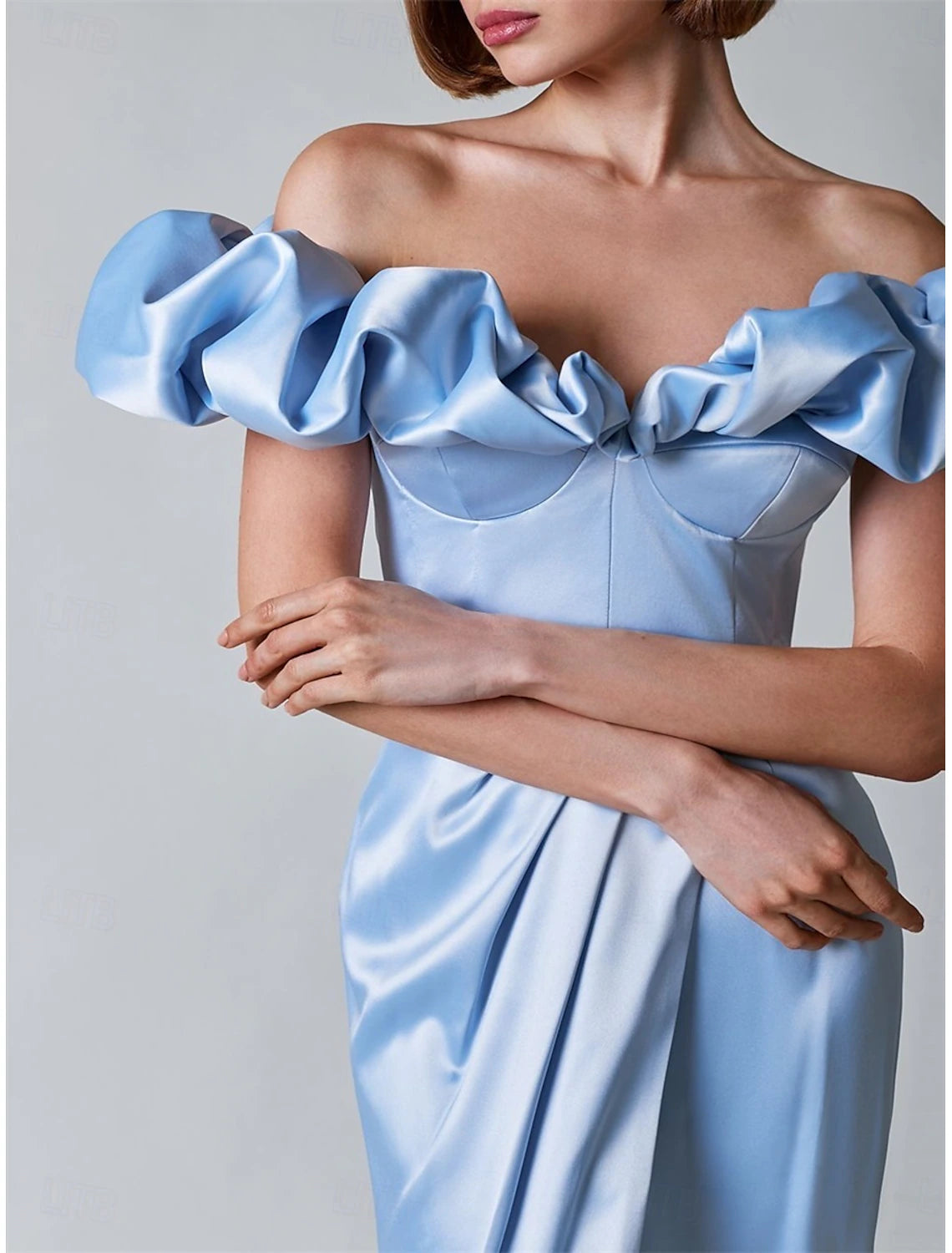 Mermaid Trumpet  Dresses Elegant Dress Wedding Wedding Guest Floor Length Ruffles Off Shoulder with Slit