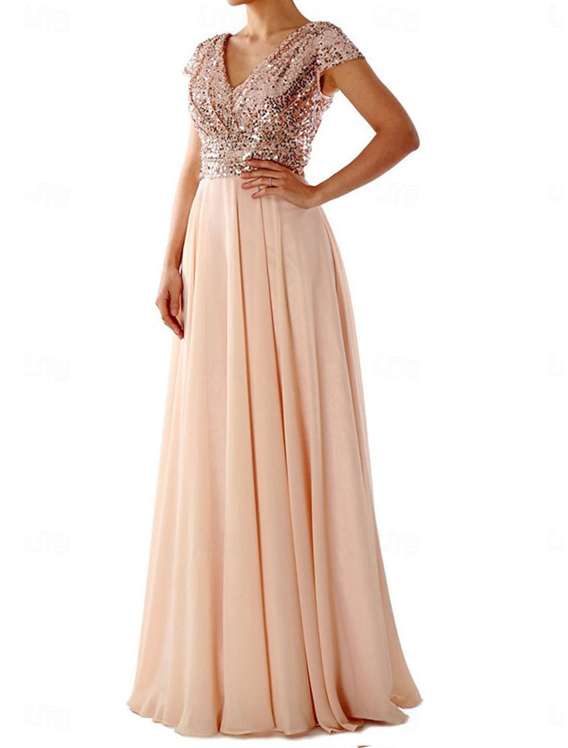 Dress Mother of the Bride Dress Elegant Party Casual Shirt Collar Floor Length Polyester Short Sleeve with Sequin