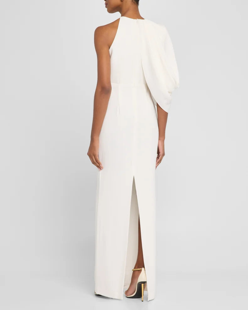 Asymmetric Cape-Sleeve Crepe Column Gown Beautiful and charming simple and unique design