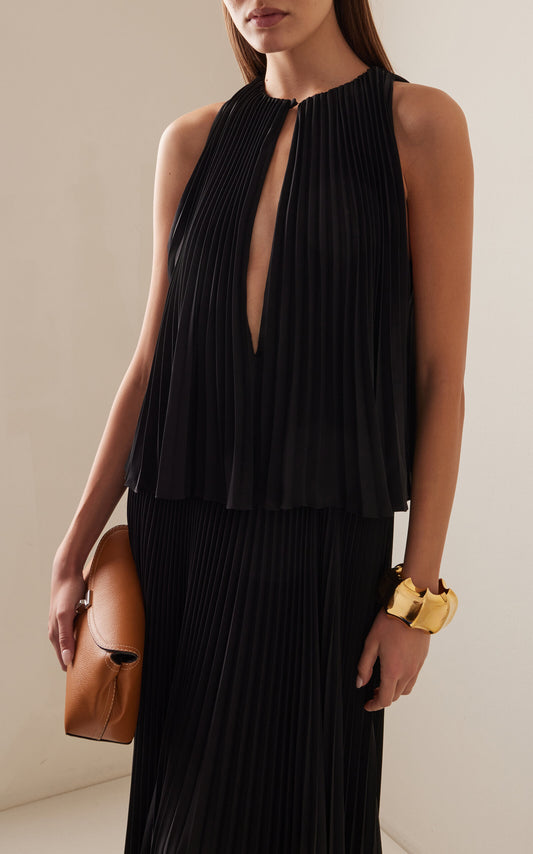 The Hallett Pleated Georgette Maxi Dress Simple gentle beautiful and grand