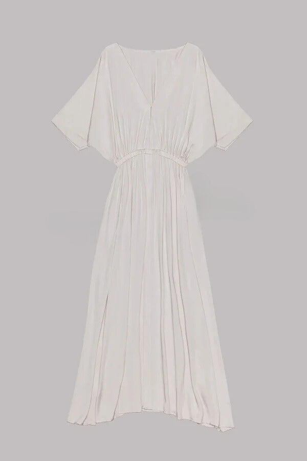 Soft and Elegant Kimono Sleeve Stretchy Waist Pocketed Slit Maxi Dress Simple atmospheric beautiful and unique desi