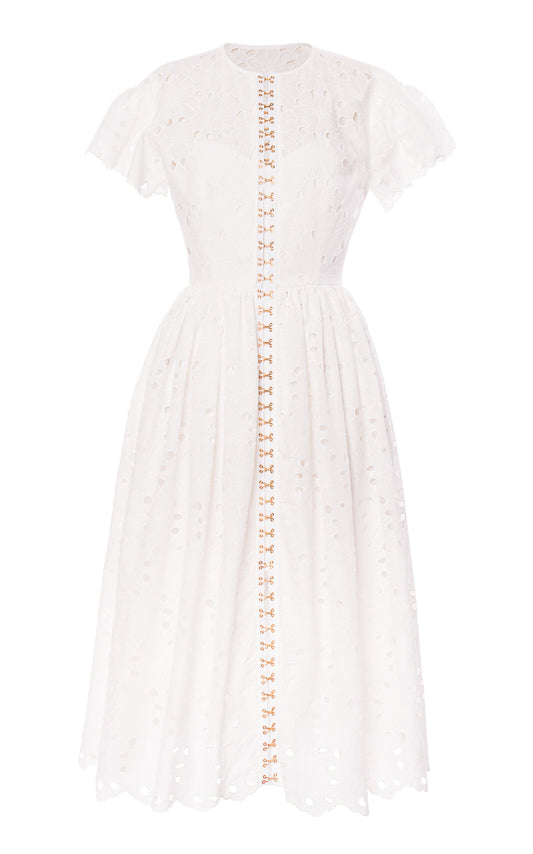 Cotton-Lace Drop-Waist Midi Dress Full of charm simple and atmospheric