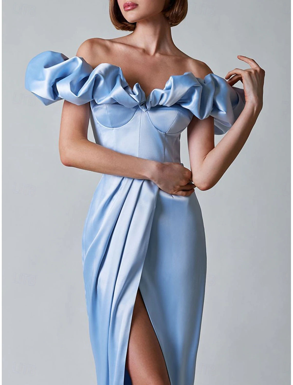 Mermaid Trumpet  Dresses Elegant Dress Wedding Wedding Guest Floor Length Ruffles Off Shoulder with Slit