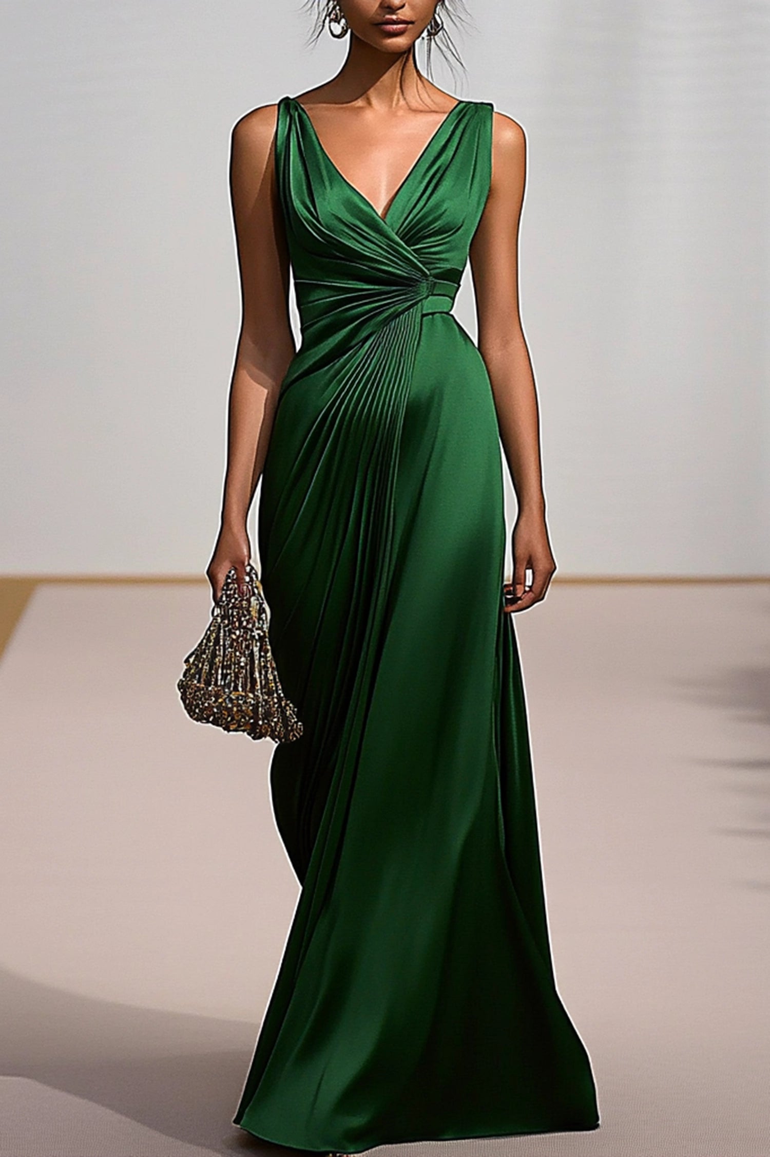Deep V Formal Dress Green Pleating Maxi Dress Mother of the Bride Dress Simple beautiful generous and full of charm