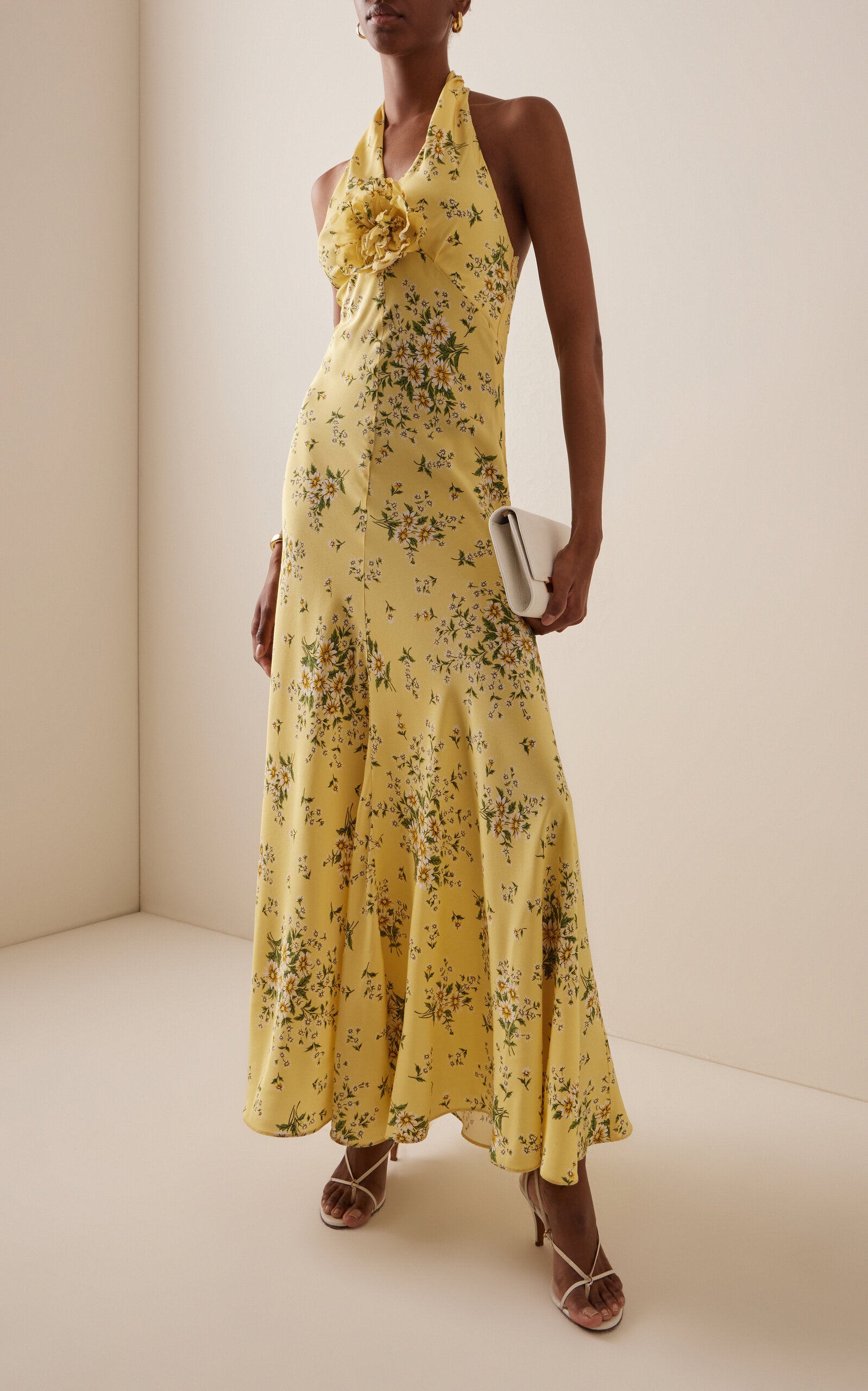 Floral-Print Silk Midi Dress Full of charm simple and atmospheric