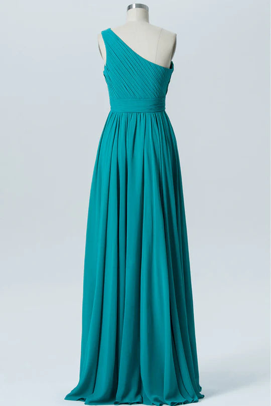 Chiffon One-Shoulder Ruffled Bridesmaid Dress Simple gentle grand and beautiful