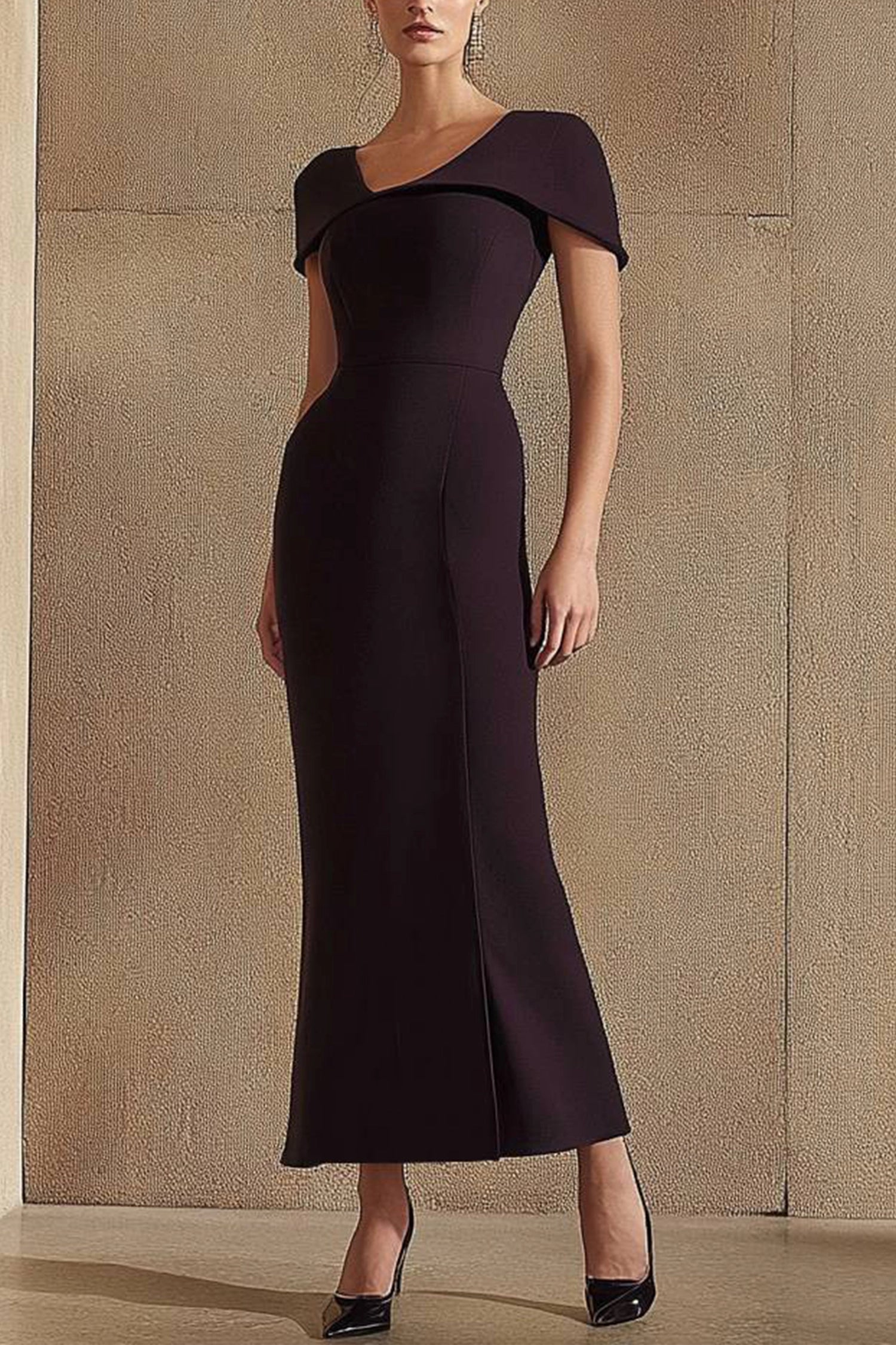 Party Formal Brown Dress V-Neck Short Sleeve Maxi Dress Simple beautiful generous and full of charm