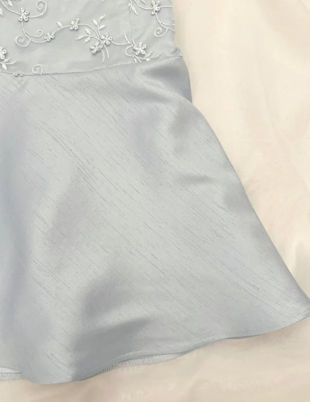 Cute Blue A Line Strapless Embroidery Satin Short Homecoming Dress Outfits simple gentle atmospheric and unique desi Bring summer colors to enhance whiteness