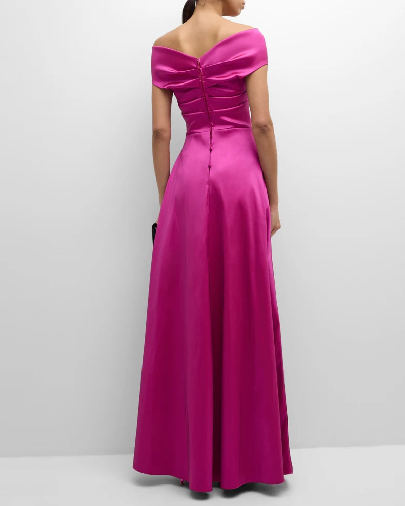 Pleated Off-Shoulder Peplum Gown Beautiful and charming simple and unique design