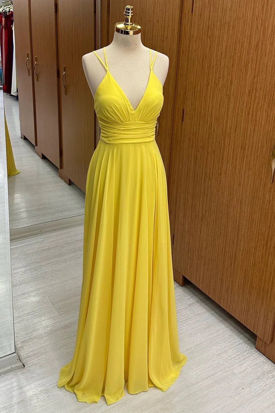 V-Neck Cross Back Chiffon Bridesmaid Dress in