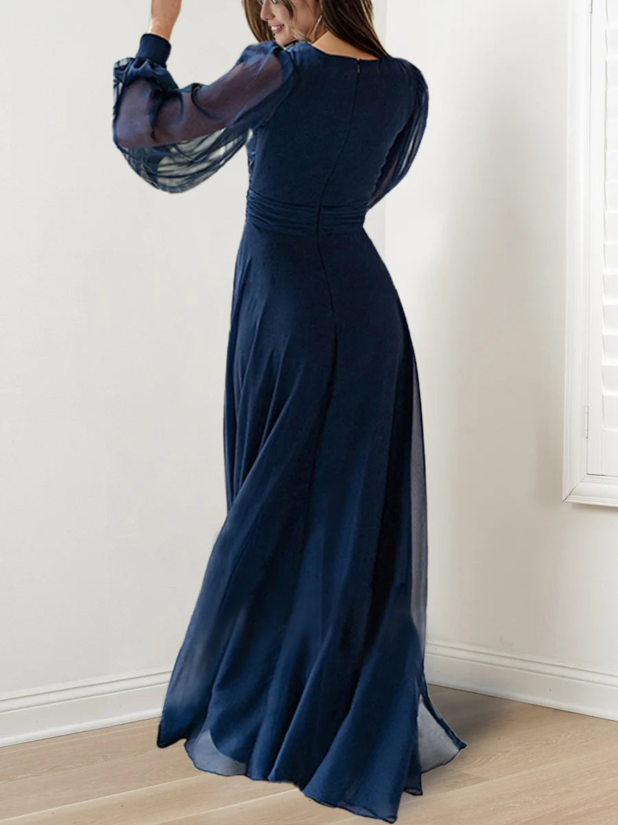 Princess V-Neck Long Sleeves Floor-Length Mother of the Bride Dresses with Ruffles